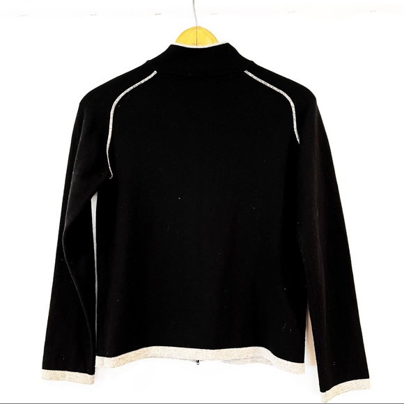 Cashmere and Silk Black Zip Front Sweater Black Gray Small Made in Italy - Picture 6 of 9